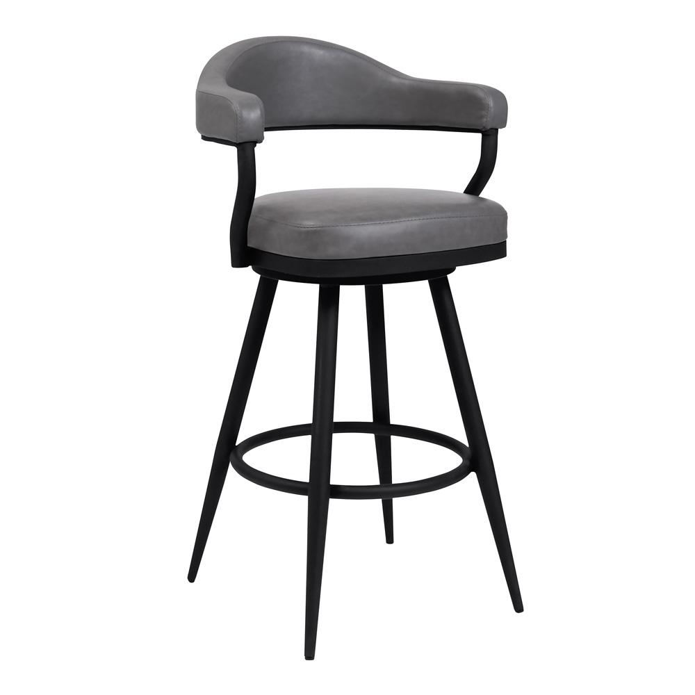 Armen Living - Justin 30in Bar Height Swivel Vintage Grey Faux Leather Bar Stool with Black Metal Legs - LCJTBABLVG30 veiw 1