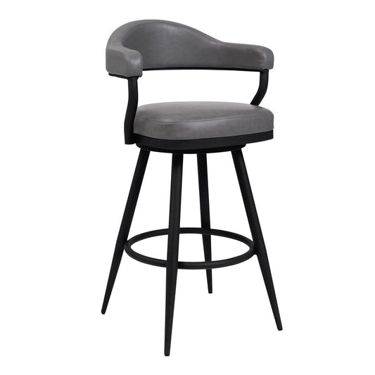 Armen Living - Justin 30in Bar Height Swivel Vintage Grey Faux Leather Bar Stool with Black Metal Legs - LCJTBABLVG30 veiw 1