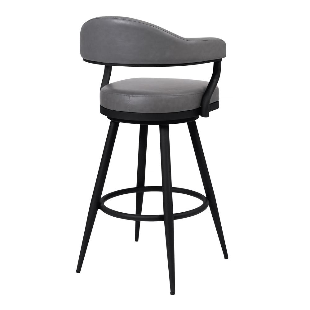 Armen Living - Justin 30in Bar Height Swivel Vintage Grey Faux Leather Bar Stool with Black Metal Legs - LCJTBABLVG30 veiw 2