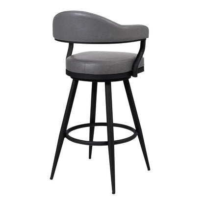 Armen Living - Justin 30in Bar Height Swivel Vintage Grey Faux Leather Bar Stool with Black Metal Legs - LCJTBABLVG30 veiw 2
