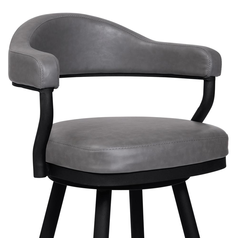 Armen Living - Justin 30in Bar Height Swivel Vintage Grey Faux Leather Bar Stool with Black Metal Legs - LCJTBABLVG30 veiw 3