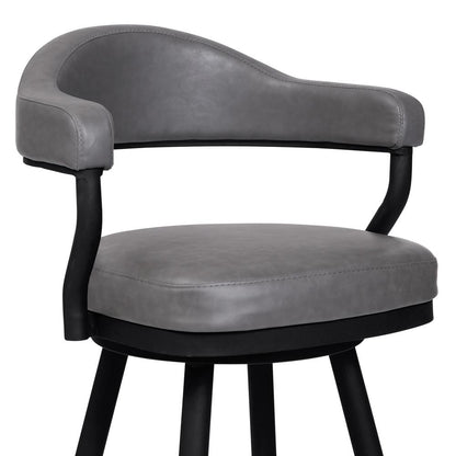 Armen Living - Justin 30in Bar Height Swivel Vintage Grey Faux Leather Bar Stool with Black Metal Legs - LCJTBABLVG30 veiw 3