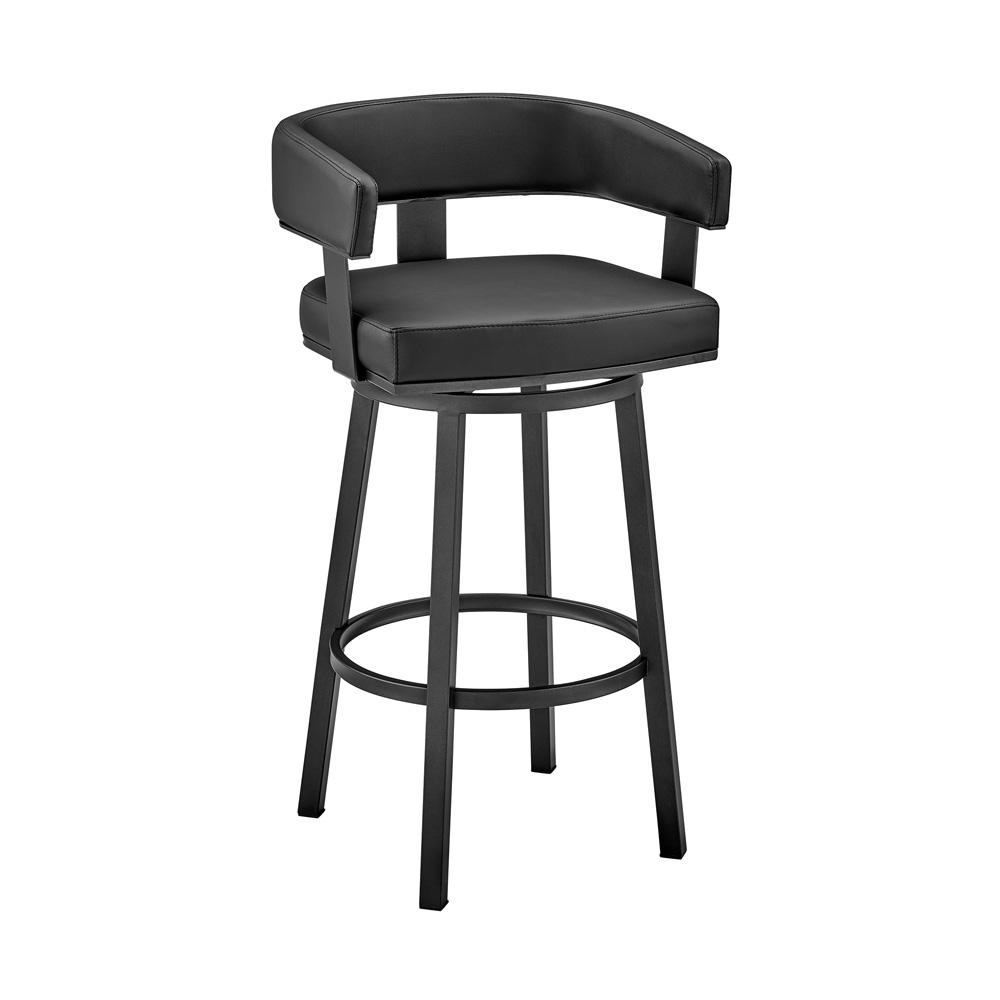 Armen Living - Lorin 26in Counter Height Swivel Bar Stool in Black Finish and Black Faux Leather - LCLRBABLBL26 veiw 1