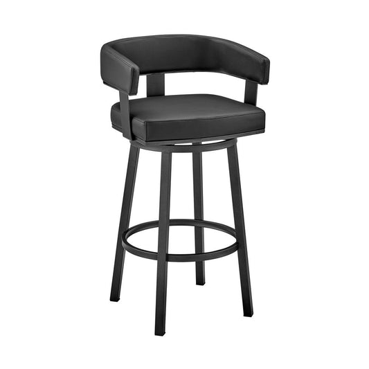 Armen Living - Lorin 26in Counter Height Swivel Bar Stool in Black Finish and Black Faux Leather - LCLRBABLBL26 veiw 1