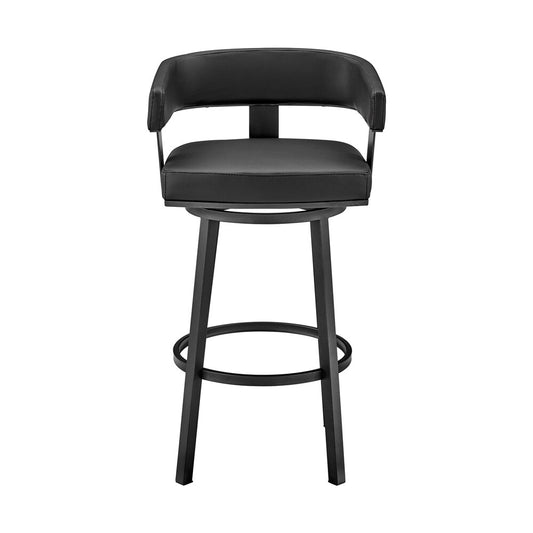 Armen Living - Lorin 26in Counter Height Swivel Bar Stool in Black Finish and Black Faux Leather - LCLRBABLBL26 veiw 2