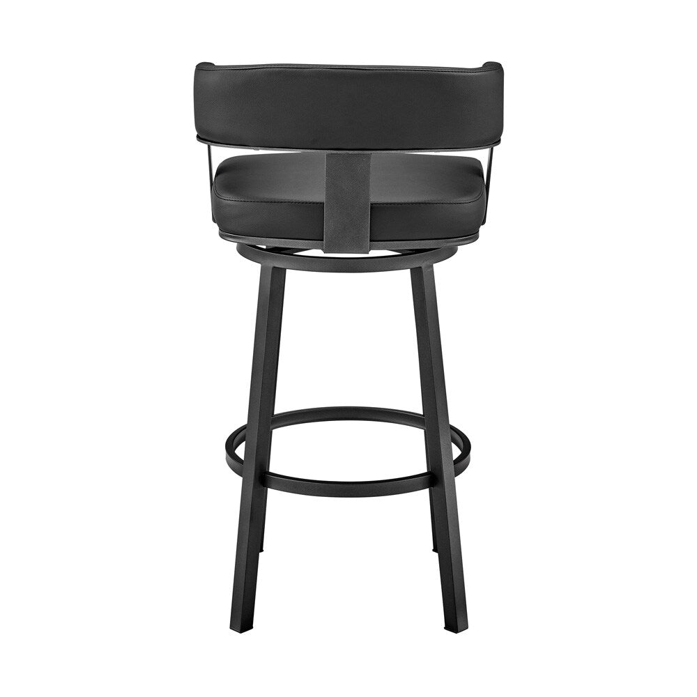 Armen Living - Lorin 26in Counter Height Swivel Bar Stool in Black Finish and Black Faux Leather - LCLRBABLBL26 veiw 5