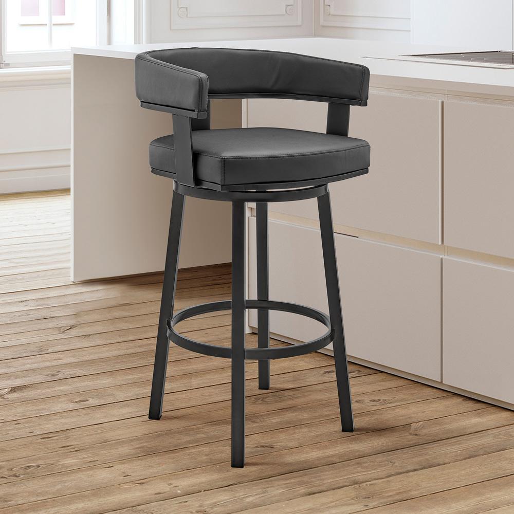 Armen Living - Lorin 26in Counter Height Swivel Bar Stool in Black Finish and Black Faux Leather - LCLRBABLBL26 veiw 9