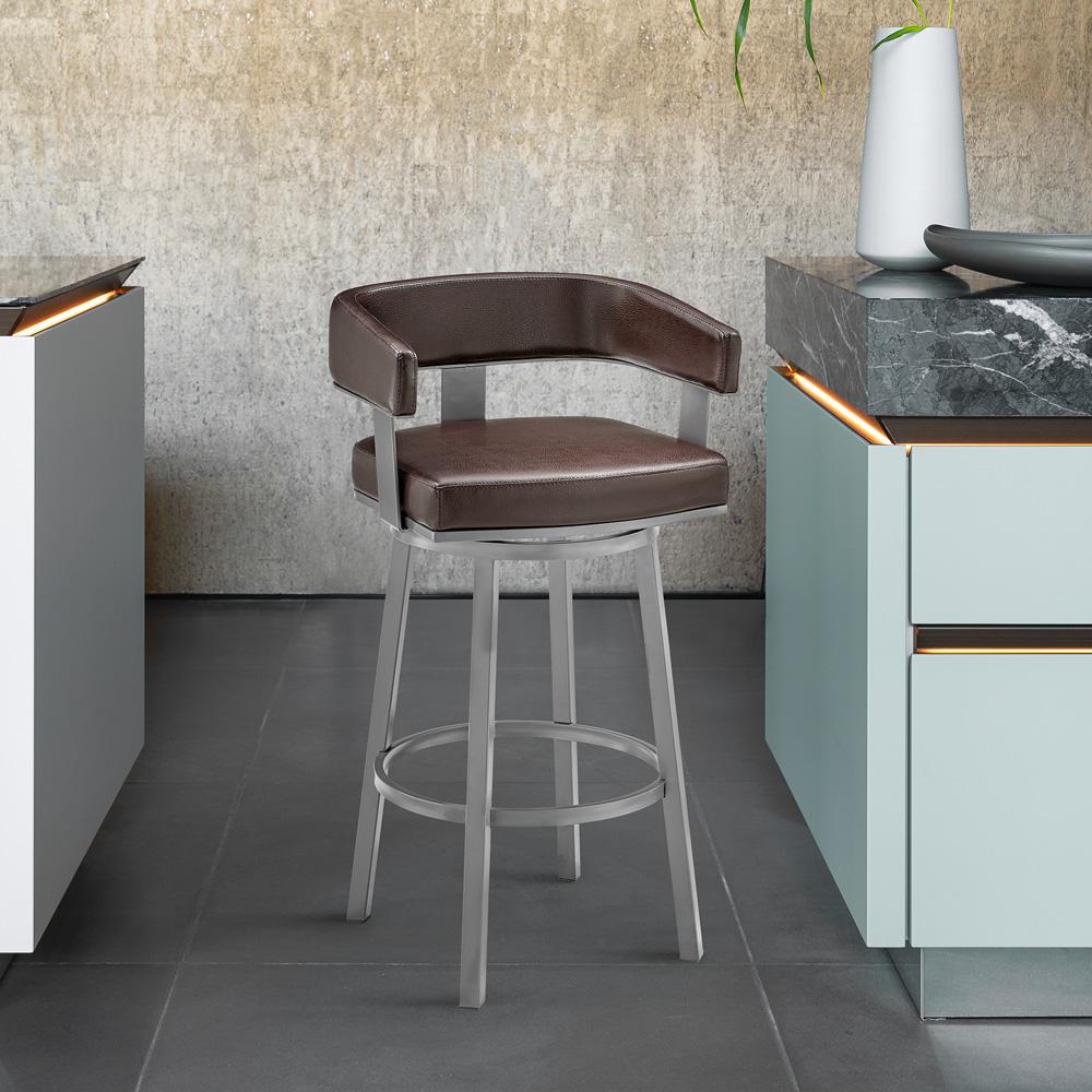 Armen Living - Lorin 26in Counter Height Swivel Bar Stool in Java Brown Finish and Chocolate Faux Leather - LCLRBAJVCHO26 veiw 10