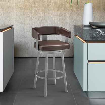 Armen Living - Lorin 26in Counter Height Swivel Bar Stool in Java Brown Finish and Chocolate Faux Leather - LCLRBAJVCHO26 veiw 10