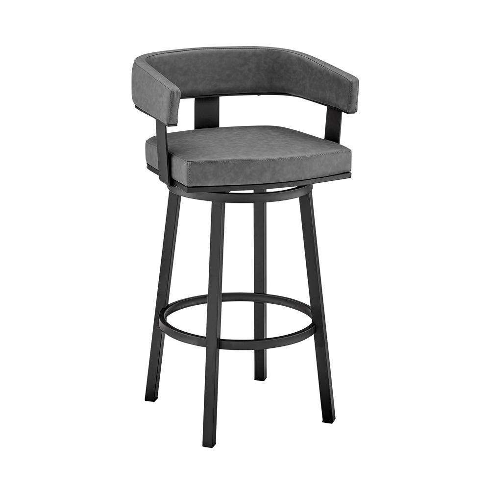 Armen Living - Lorin 26in Counter Height Swivel Bar Stool in Black Finish and Gray Faux Leather - LCLRBAMBVG26 veiw 1