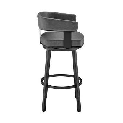 Armen Living - Lorin 26in Counter Height Swivel Bar Stool in Black Finish and Gray Faux Leather - LCLRBAMBVG26 veiw 3
