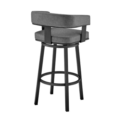 Armen Living - Lorin 26in Counter Height Swivel Bar Stool in Black Finish and Gray Faux Leather - LCLRBAMBVG26 veiw 4