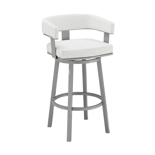 Armen Living - Lorin 26in Counter Height Swivel Bar Stool in Silver Finish with White Faux Leather - LCLRBASLWH26 veiw 1