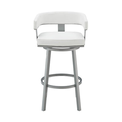 Armen Living - Lorin 26in Counter Height Swivel Bar Stool in Silver Finish with White Faux Leather - LCLRBASLWH26 veiw 2