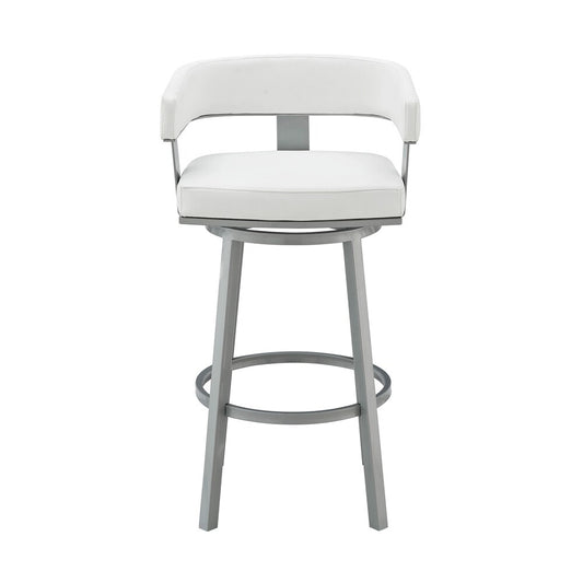 Armen Living - Lorin 26in Counter Height Swivel Bar Stool in Silver Finish with White Faux Leather - LCLRBASLWH26 veiw 2