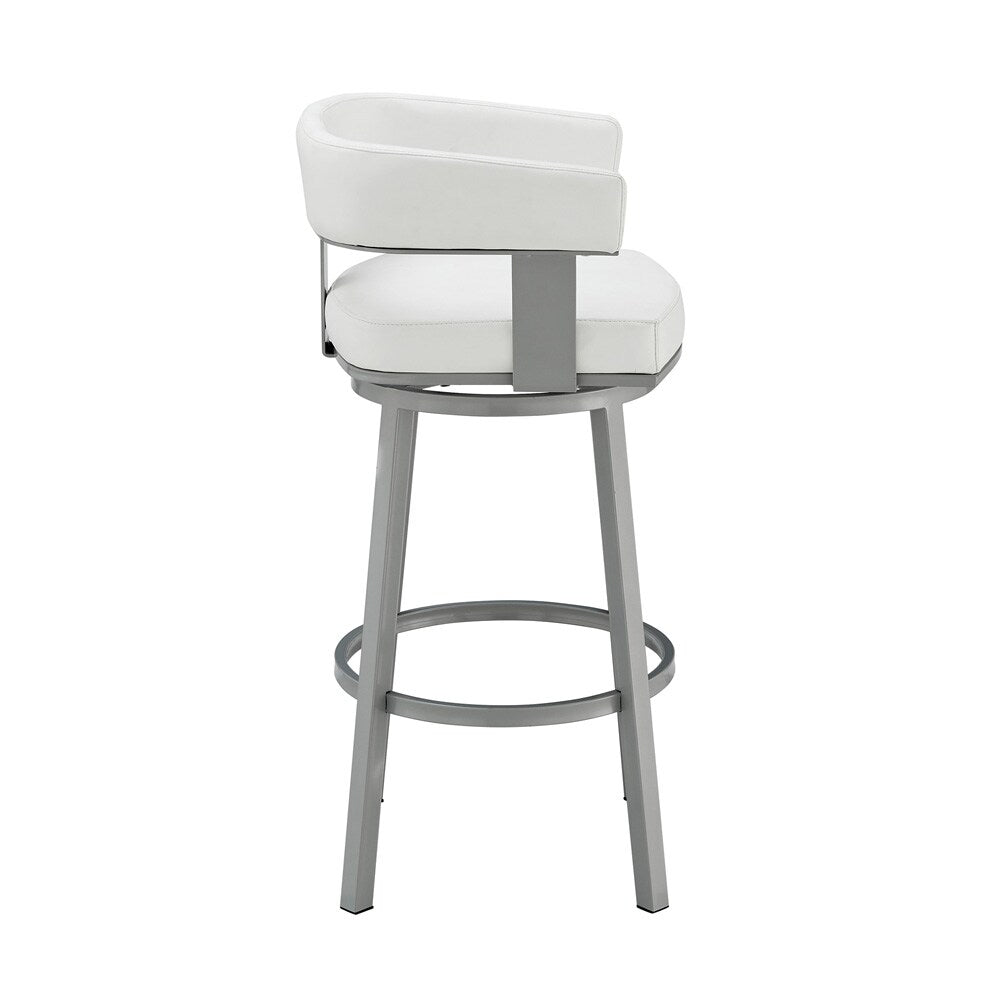 Armen Living - Lorin 26in Counter Height Swivel Bar Stool in Silver Finish with White Faux Leather - LCLRBASLWH26 veiw 3