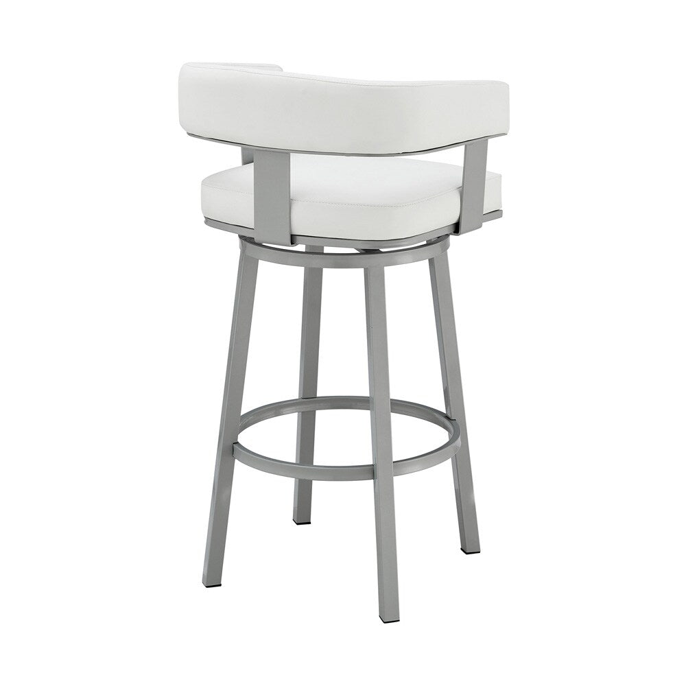 Armen Living - Lorin 26in Counter Height Swivel Bar Stool in Silver Finish with White Faux Leather - LCLRBASLWH26 veiw 4