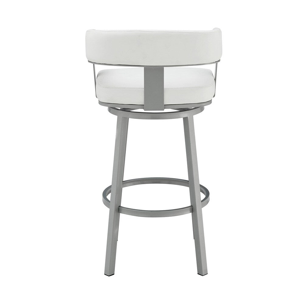 Armen Living - Lorin 26in Counter Height Swivel Bar Stool in Silver Finish with White Faux Leather - LCLRBASLWH26 veiw 5