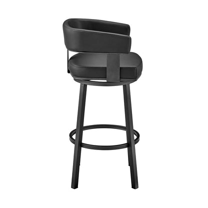 Armen Living - Lorin 30in Bar Height Swivel Bar Stool in Black Finish and Black Faux Leather - LCLRBABLBL30 veiw 3