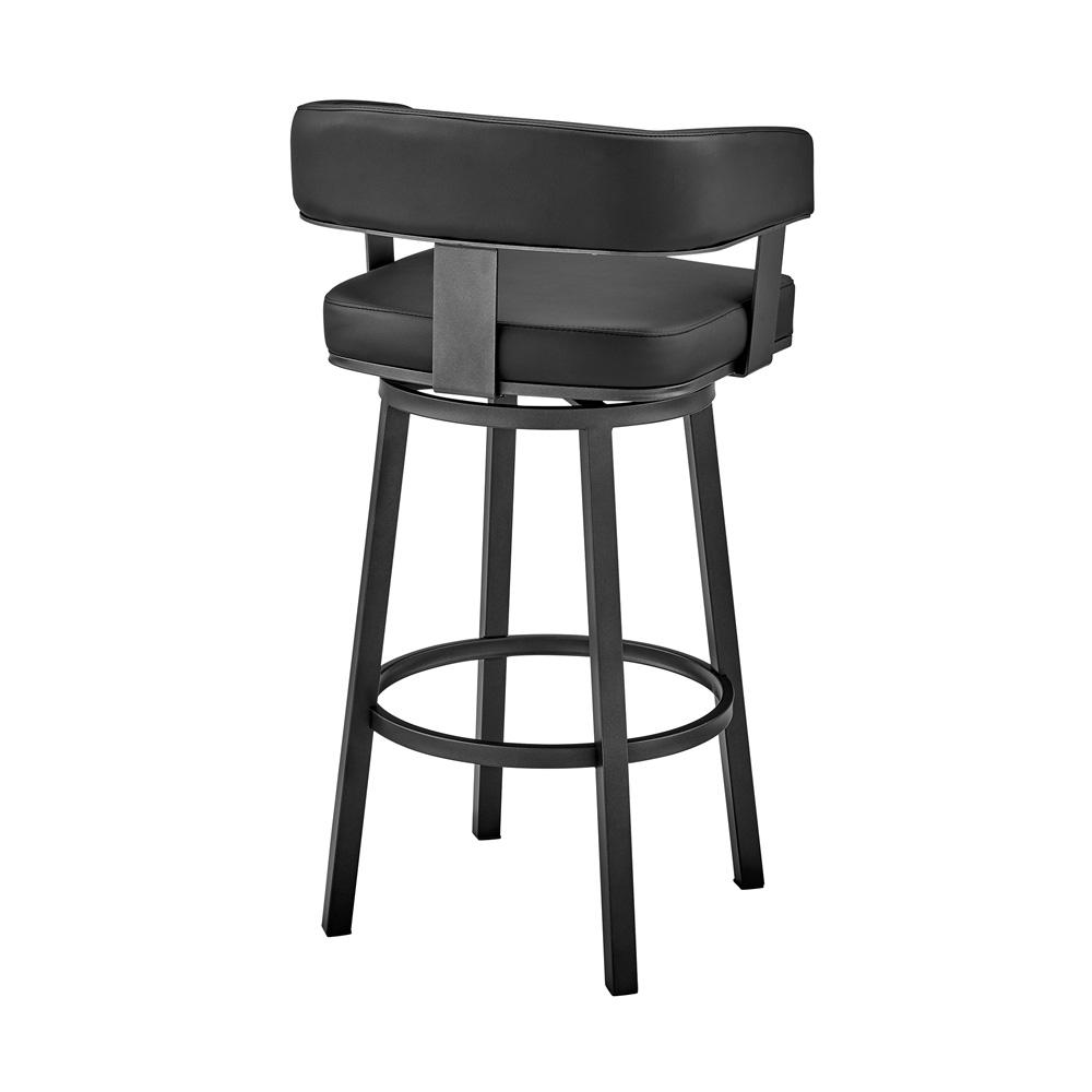 Armen Living - Lorin 30in Bar Height Swivel Bar Stool in Black Finish and Black Faux Leather - LCLRBABLBL30 veiw 4