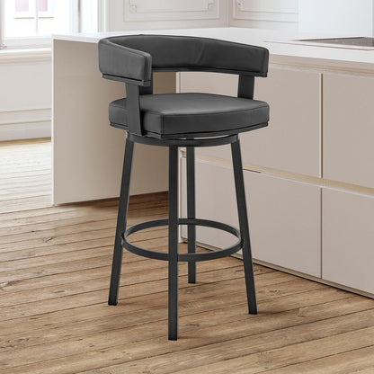 Armen Living - Lorin 30in Bar Height Swivel Bar Stool in Black Finish and Black Faux Leather - LCLRBABLBL30 veiw 10