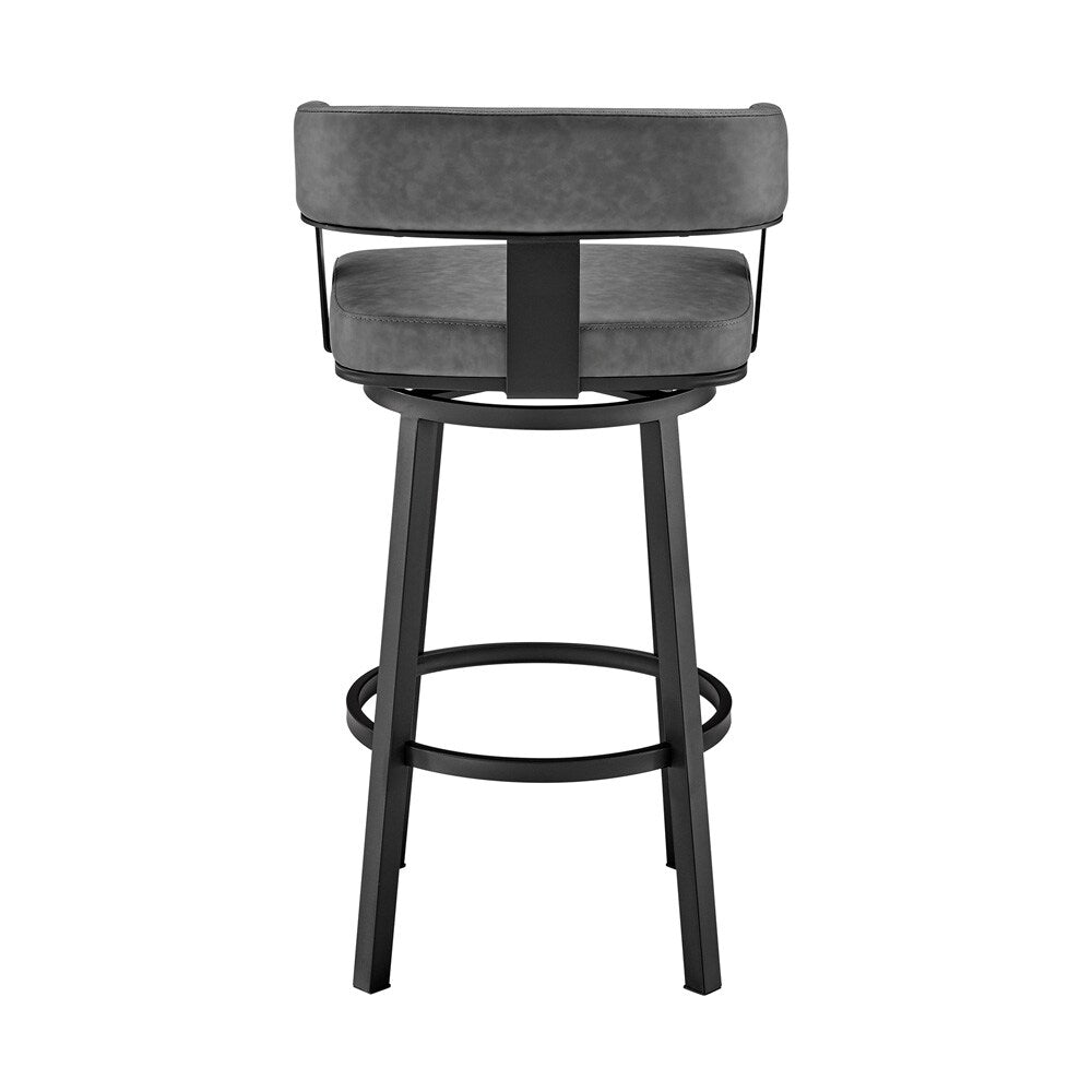 Armen Living - Lorin 30in Bar Height Swivel Bar Stool in Black Finish and Gray Faux Leather - LCLRBAMBVG30 veiw 5