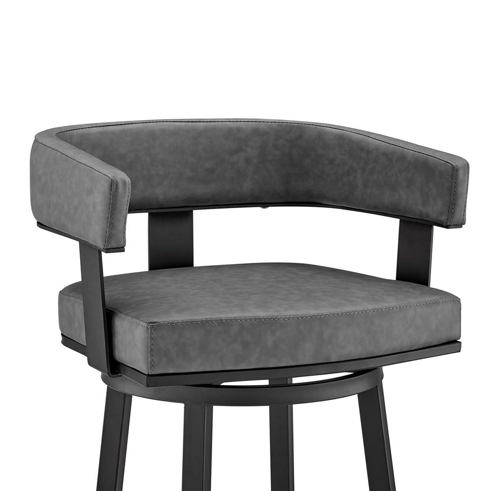 Armen Living - Lorin 30in Bar Height Swivel Bar Stool in Black Finish and Gray Faux Leather - LCLRBAMBVG30 veiw 6