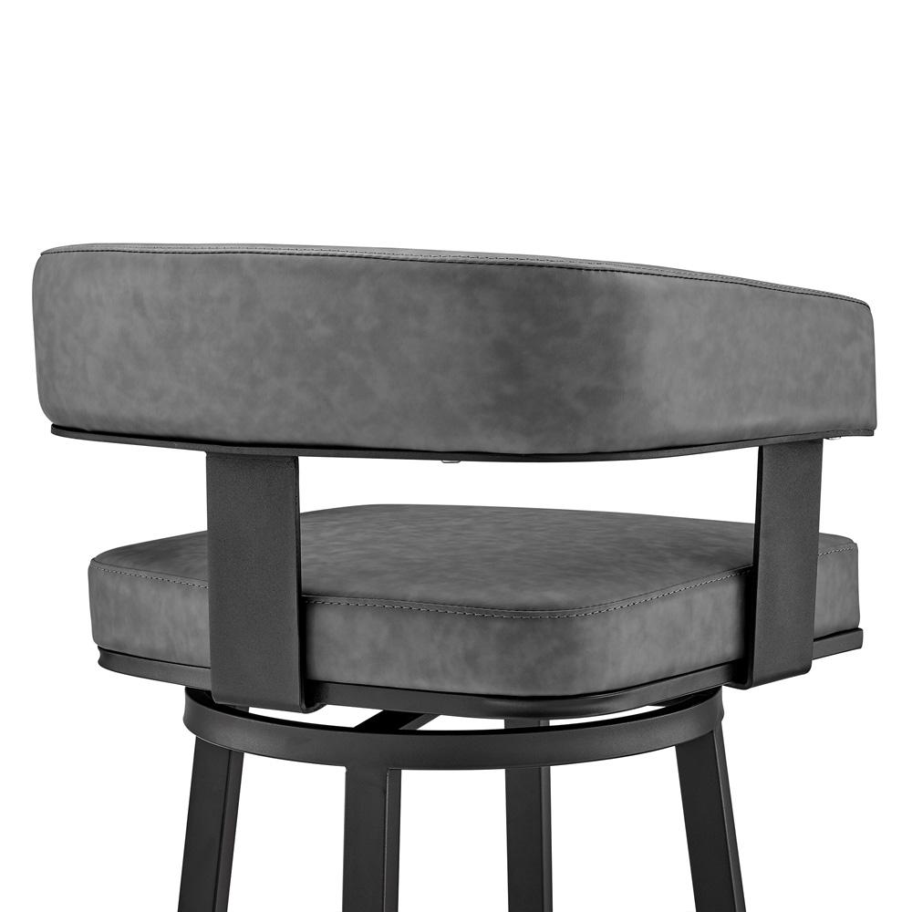 Armen Living - Lorin 30in Bar Height Swivel Bar Stool in Black Finish and Gray Faux Leather - LCLRBAMBVG30 veiw 7
