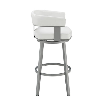 Armen Living - Lorin 30in Bar Height Swivel Bar Stool in Silver Finish with White Faux Leather - LCLRBASLWH30 veiw 3