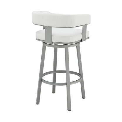 Armen Living - Lorin 30in Bar Height Swivel Bar Stool in Silver Finish with White Faux Leather - LCLRBASLWH30 veiw 4