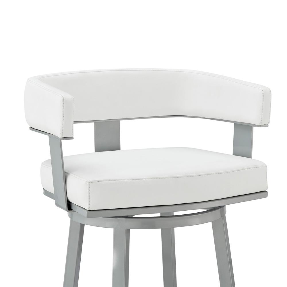 Armen Living - Lorin 30in Bar Height Swivel Bar Stool in Silver Finish with White Faux Leather - LCLRBASLWH30 veiw 6