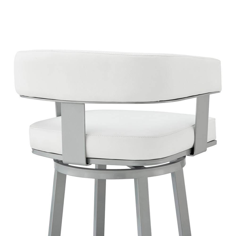 Armen Living - Lorin 30in Bar Height Swivel Bar Stool in Silver Finish with White Faux Leather - LCLRBASLWH30 veiw 7
