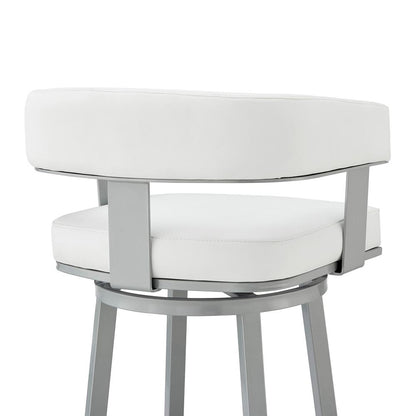 Armen Living - Lorin 30in Bar Height Swivel Bar Stool in Silver Finish with White Faux Leather - LCLRBASLWH30 veiw 7