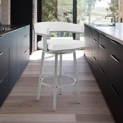Armen Living - Lorin 30in Bar Height Swivel Bar Stool in Silver Finish with White Faux Leather - LCLRBASLWH30 veiw 10