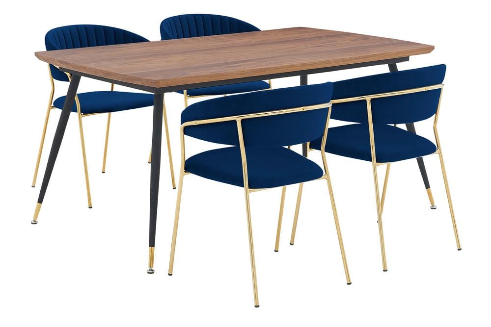 Armen Living - Messina and Nara Blue Velvet 5 Piece Rectangular Dining Set - SETMSDIBLU5F veiw 1