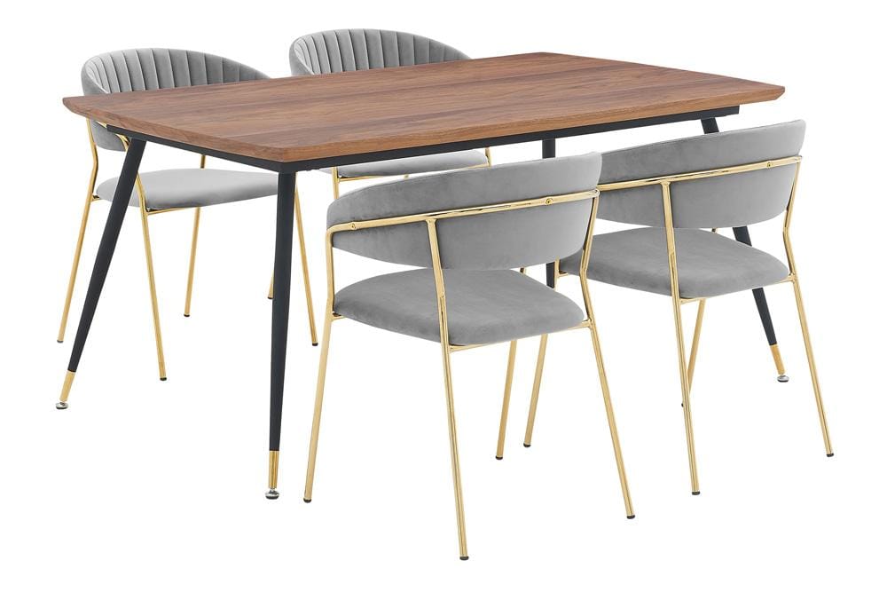 Armen Living - Messina and Nara Gray Velvet 5 Piece Rectangular Dining Set - SETMSDIGRY5F veiw 1
