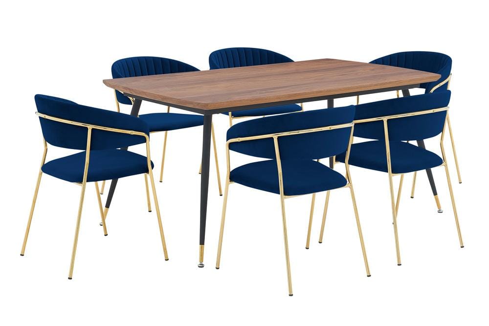 Armen Living - Messina and Nara Blue Velvet 7 Piece Rectangular Dining Set - SETMSDIBLU7F veiw 1