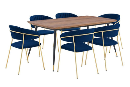 Armen Living - Messina and Nara Blue Velvet 7 Piece Rectangular Dining Set - SETMSDIBLU7F veiw 1