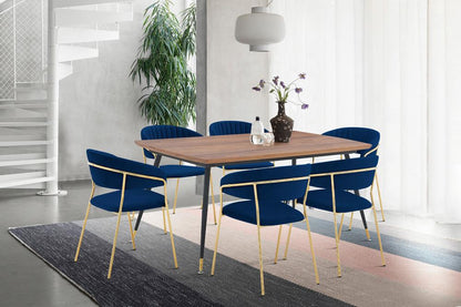 Armen Living - Messina and Nara Blue Velvet 7 Piece Rectangular Dining Set - SETMSDIBLU7F veiw 8