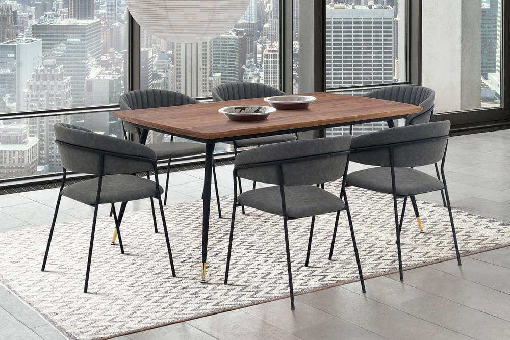 Armen Living - Messina and Nara Gray Faux Leather 7 Piece Rectangular Dining Set - SETMSDIGR7G veiw 8