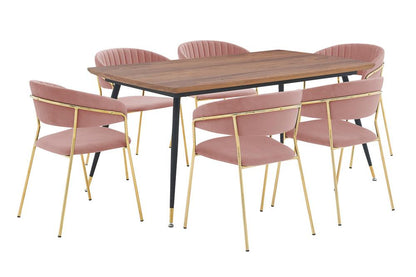 Armen Living - Messina and Nara Pink Velvet 7 Piece Rectangular Dining Set - SETMSDIPNK7F veiw 1