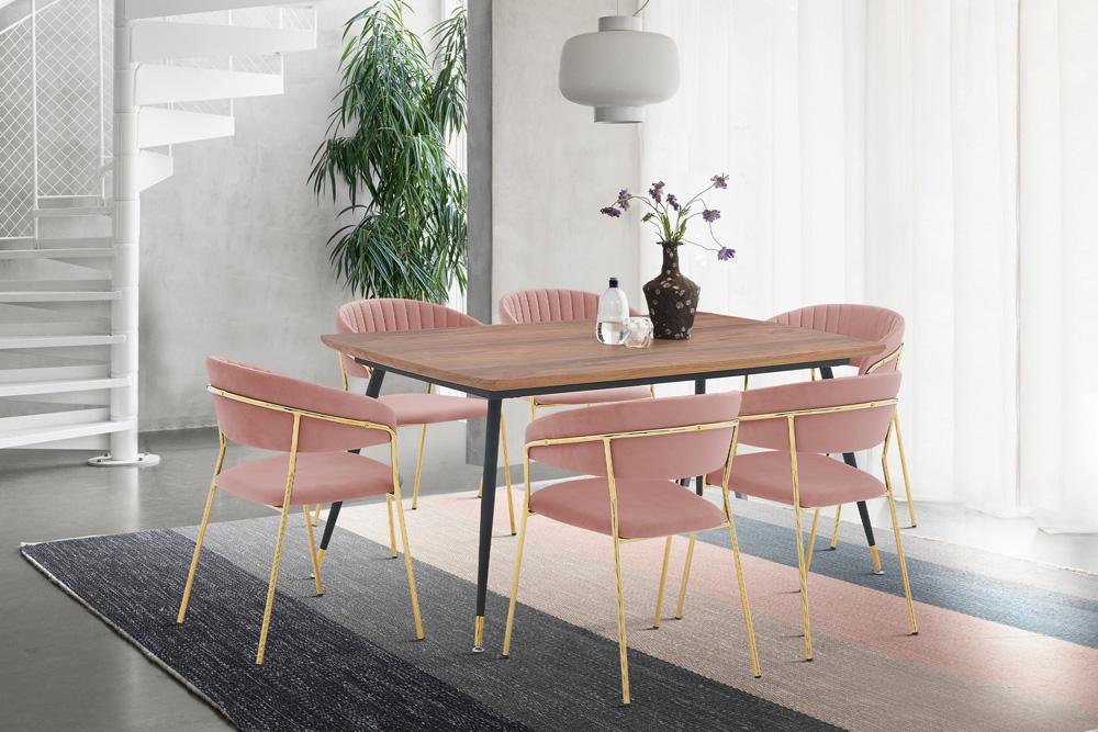 Armen Living - Messina and Nara Pink Velvet 7 Piece Rectangular Dining Set - SETMSDIPNK7F veiw 8