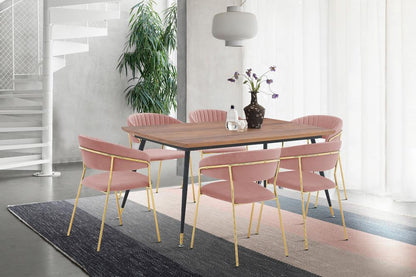 Armen Living - Messina and Nara Pink Velvet 7 Piece Rectangular Dining Set - SETMSDIPNK7F veiw 8
