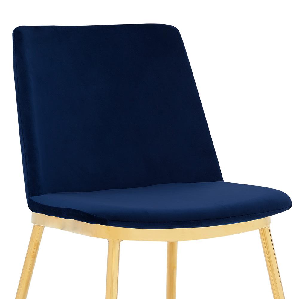 Armen Living - Messina Modern Blue Velvet and Gold Metal Leg Dining Room Chairs (Set of 2) - LCMSSIGLBLU veiw 4