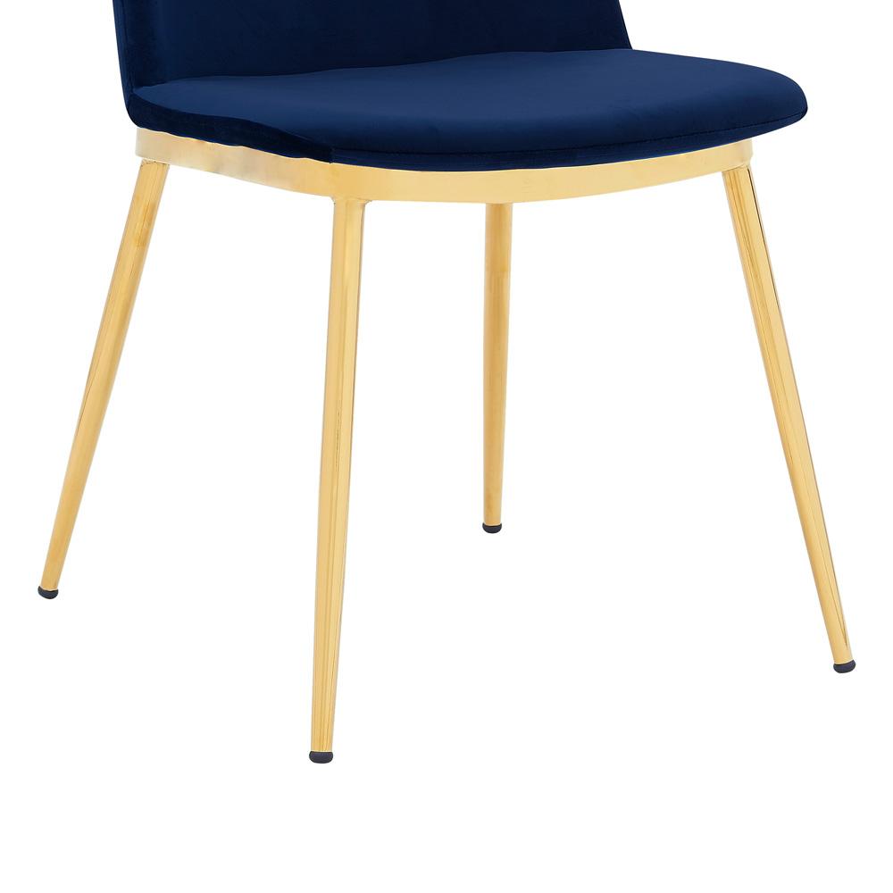 Armen Living - Messina Modern Blue Velvet and Gold Metal Leg Dining Room Chairs (Set of 2) - LCMSSIGLBLU veiw 6