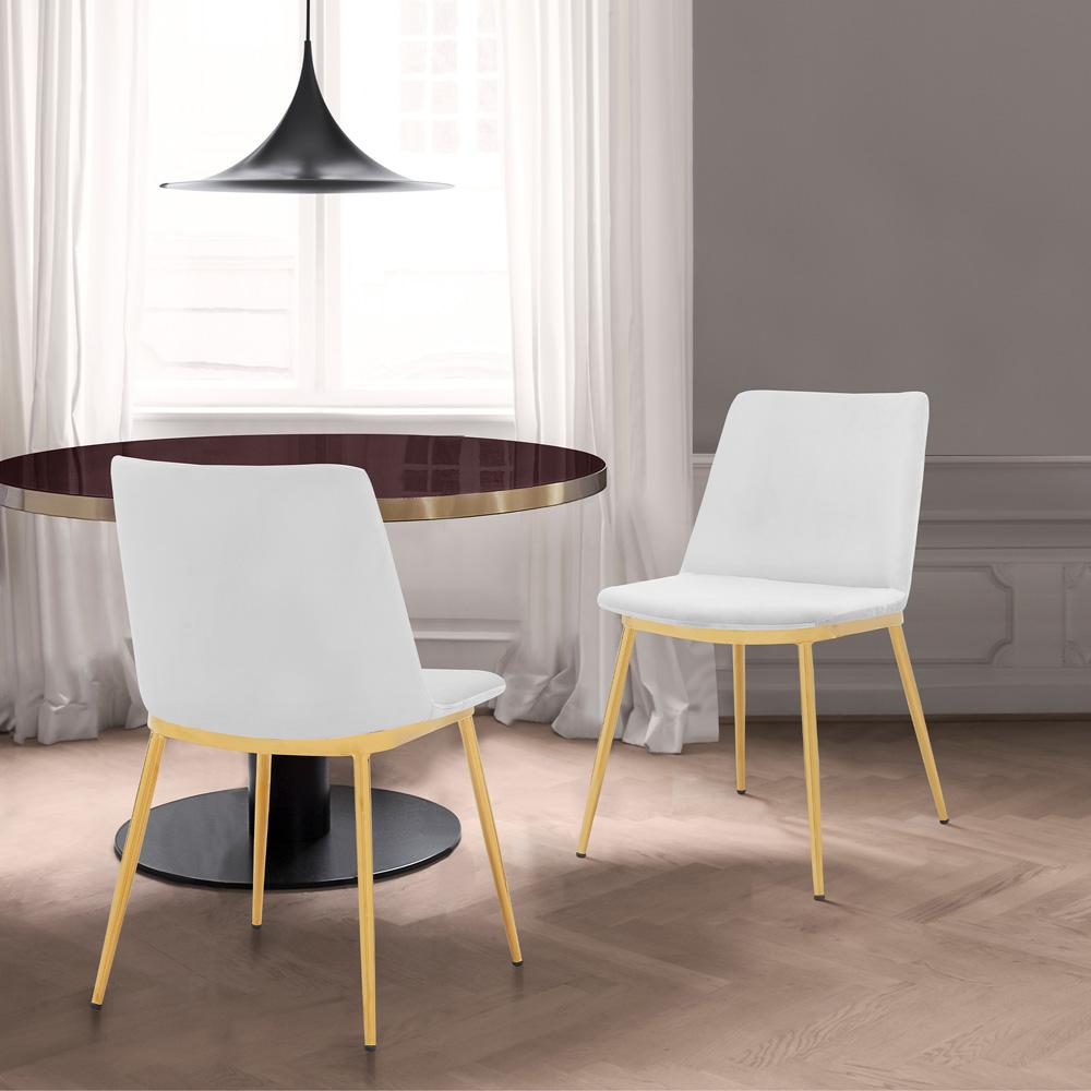 Armen Living - Messina Modern White Velvet and Gold Metal Leg Dining Room Chairs (Set of 2) - LCMSSIGLWHT veiw 8