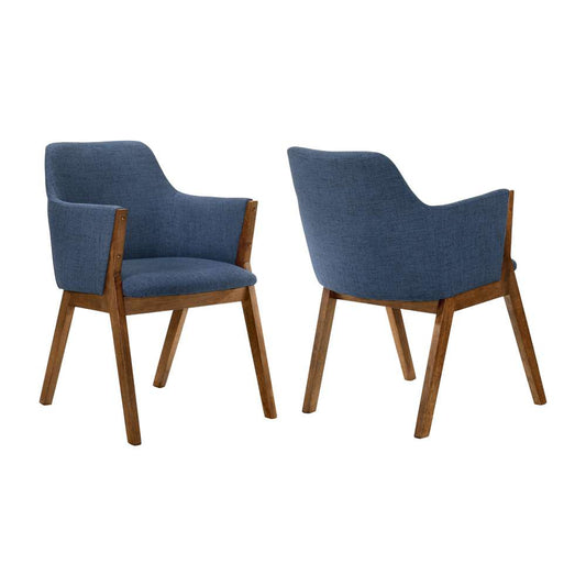 Armen Living - Renzo Blue Fabric and Walnut Wood Dining Side Chairs (Set of 2) - LCRESIWABLU veiw 1