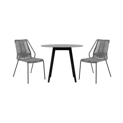 Armen Living - Sydney and Clip 3 Piece Outdoor Patio 36in Dining Set in Black Eucalyptus Wood and Grey Rope - 840254333772 veiw 1