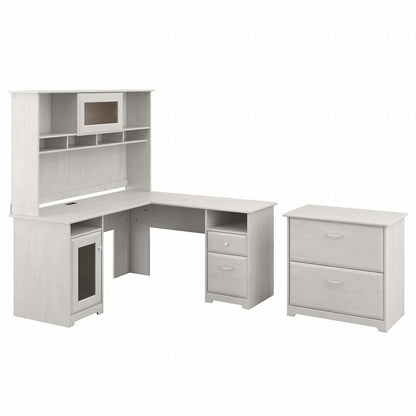 Bush Furniture - Cabot 60W L Shaped Computer Desk with Hutch and Lateral File Cabinet in Linen White Oak - CAB005LW veiw 1