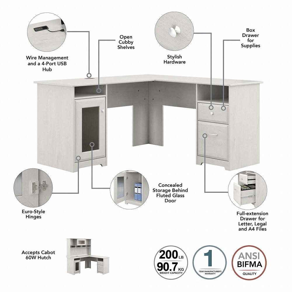 Bush Furniture - Cabot 60W L Shaped Computer Desk with Hutch and Lateral File Cabinet in Linen White Oak - CAB005LW veiw 3